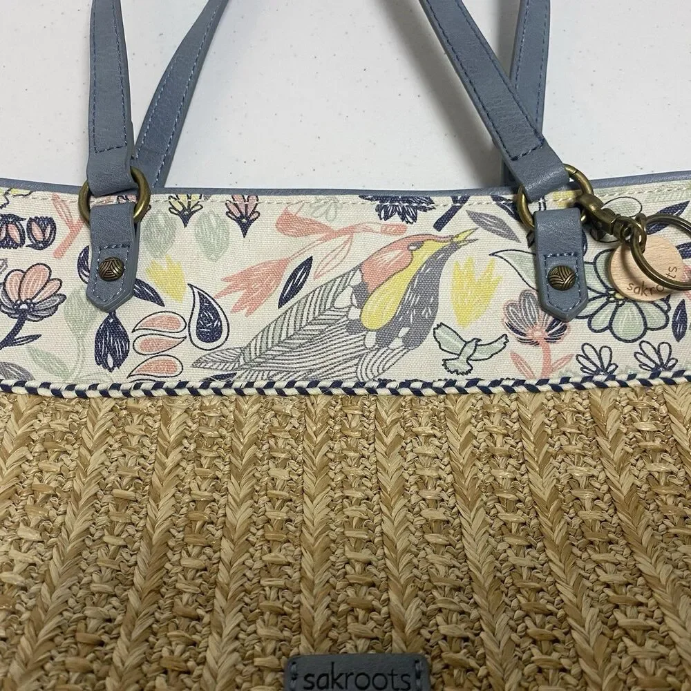 Sakroots Peace Birds Ellis Straw And Canvas Bag New NWOT